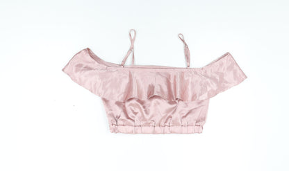 Boohoo Womens Pink Polyester Cropped T-Shirt Size 10 Off the Shoulder