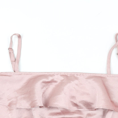 Boohoo Womens Pink Polyester Cropped T-Shirt Size 10 Off the Shoulder