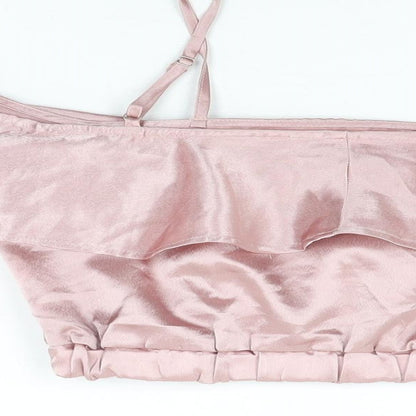 Boohoo Womens Pink Polyester Cropped T-Shirt Size 10 Off the Shoulder