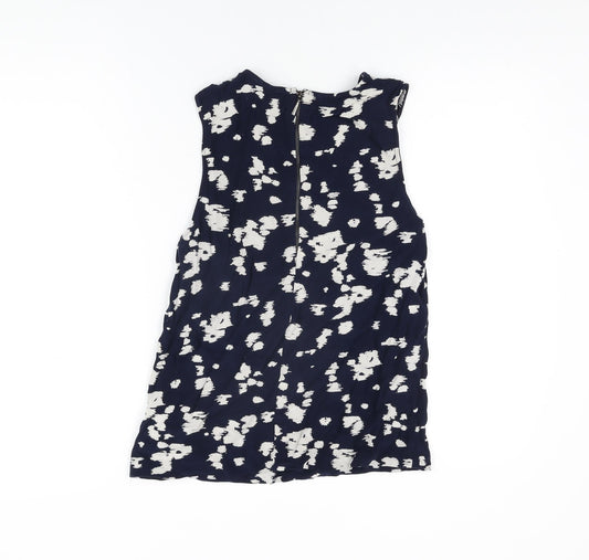 Autograph Womens Blue Geometric Viscose Basic T-Shirt Size 12 Round Neck