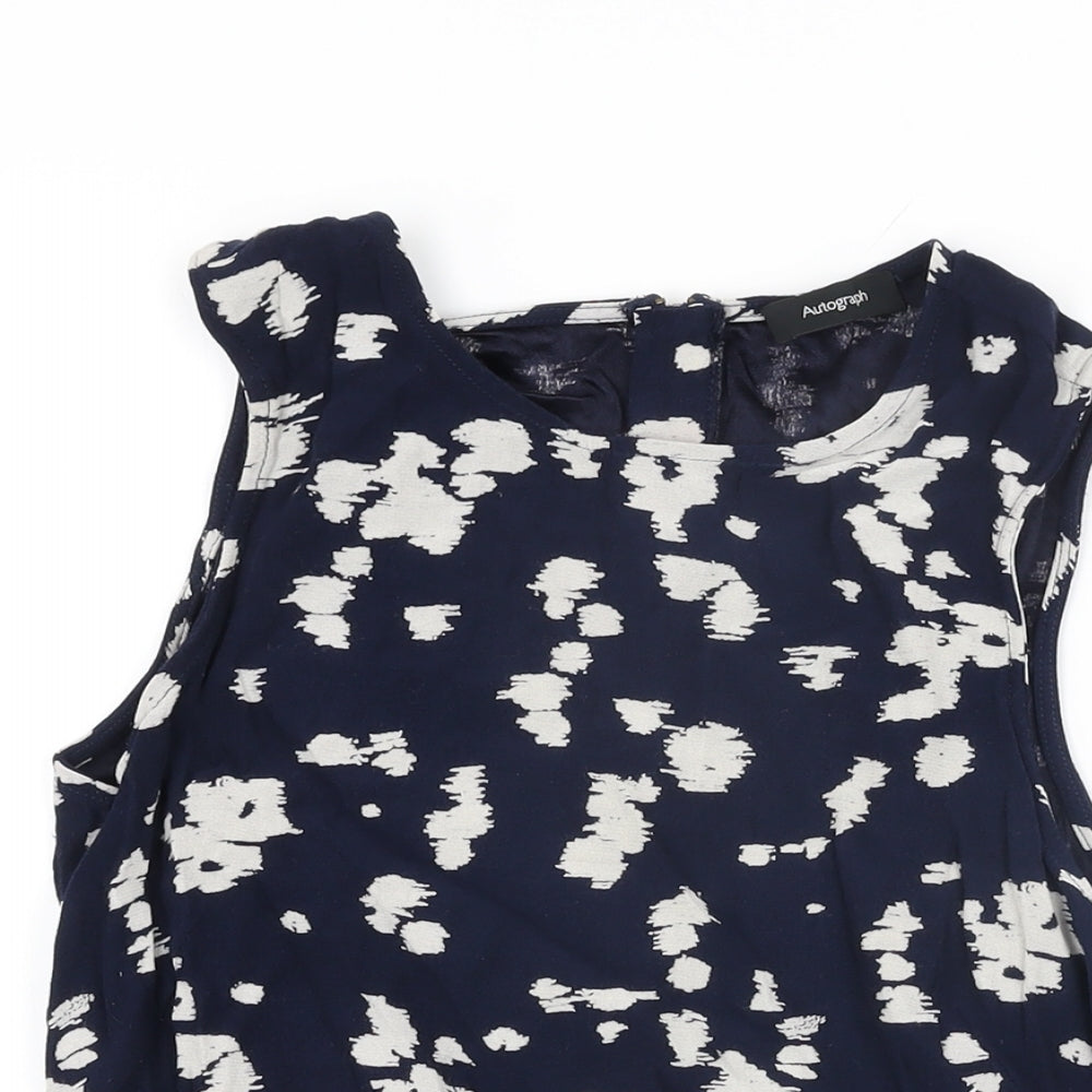 Autograph Womens Blue Geometric Viscose Basic T-Shirt Size 12 Round Neck