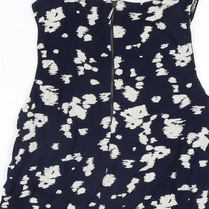 Autograph Womens Blue Geometric Viscose Basic T-Shirt Size 12 Round Neck