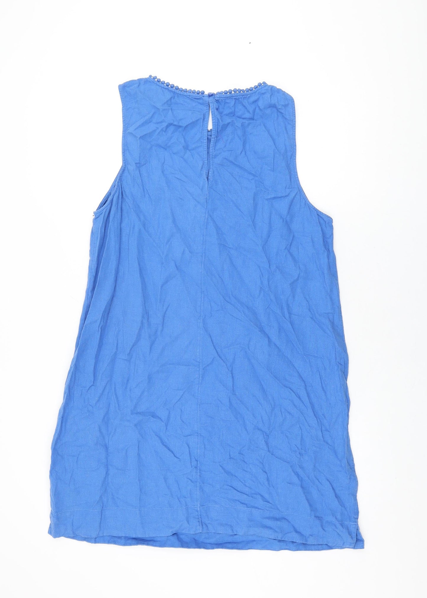 Marks and Spencer Womens Blue Linen Shift Size 18 Round Neck Button
