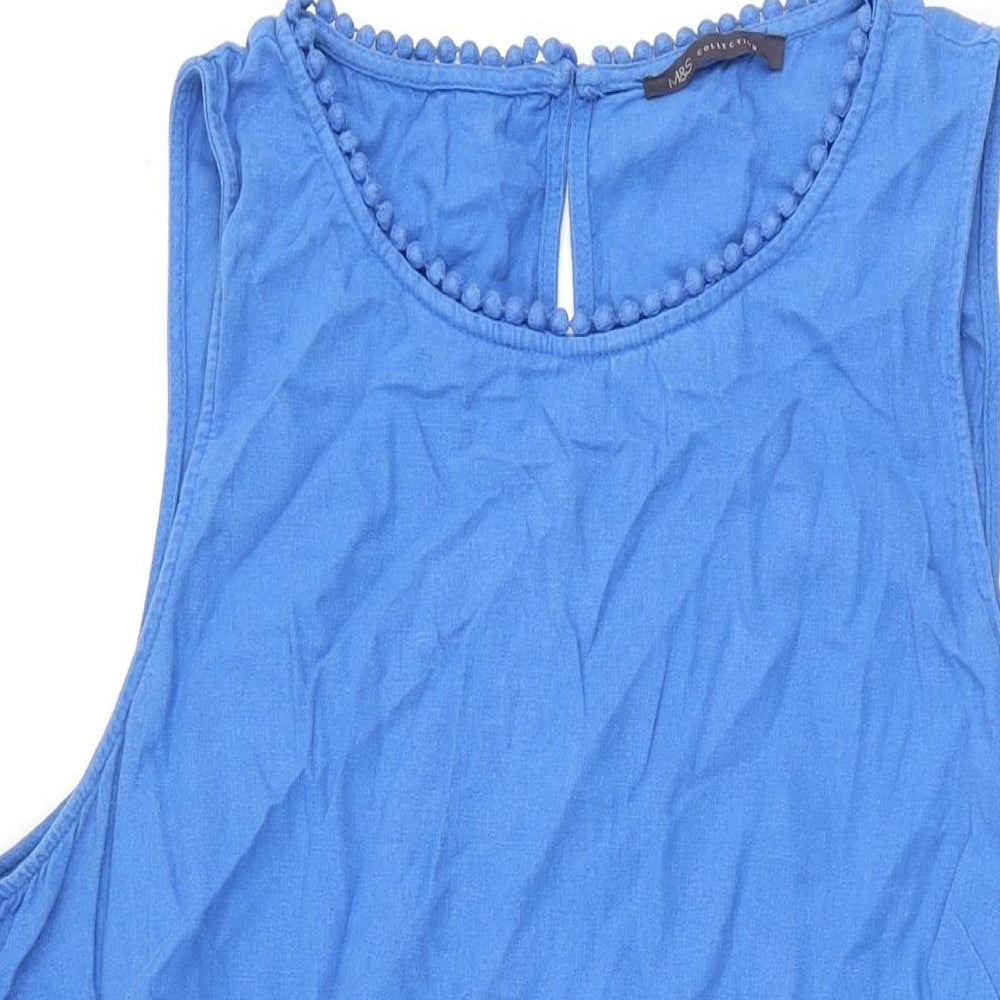Marks and Spencer Womens Blue Linen Shift Size 18 Round Neck Button