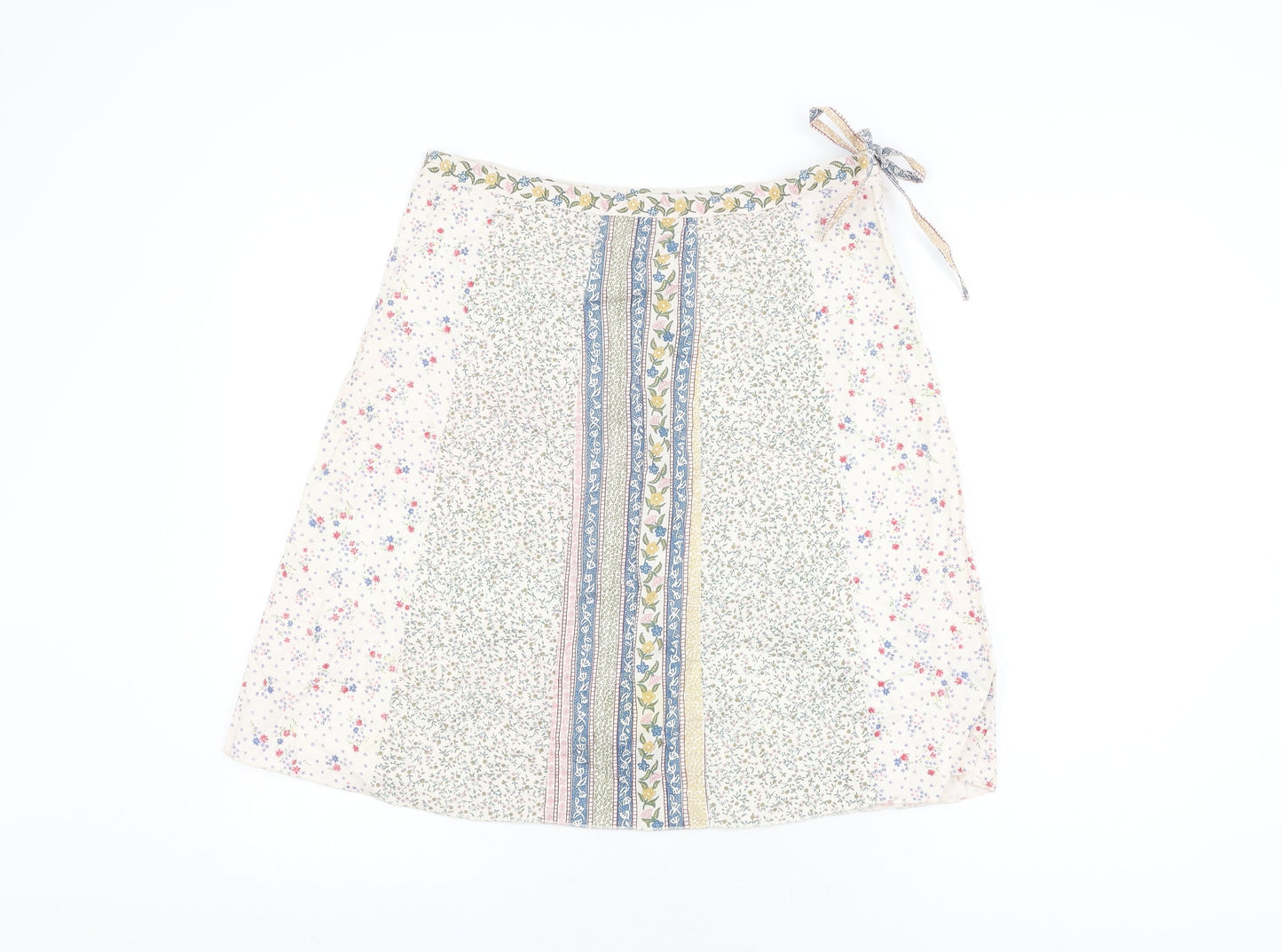 H&M Womens White Floral Cotton Swing Skirt Size 12 Zip