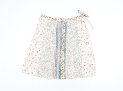 H&M Womens White Floral Cotton Swing Skirt Size 12 Zip
