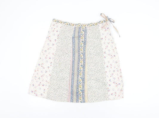H&M Womens White Floral Cotton Swing Skirt Size 12 Zip