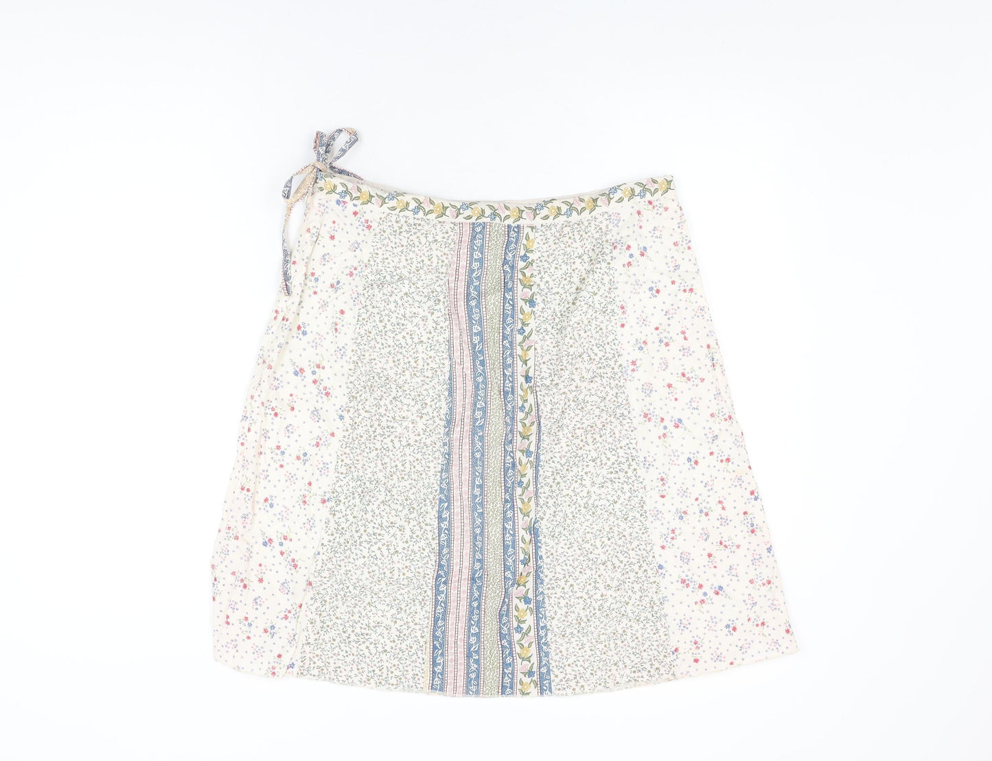 H&M Womens White Floral Cotton Swing Skirt Size 12 Zip