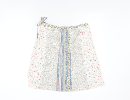 H&M Womens White Floral Cotton Swing Skirt Size 12 Zip