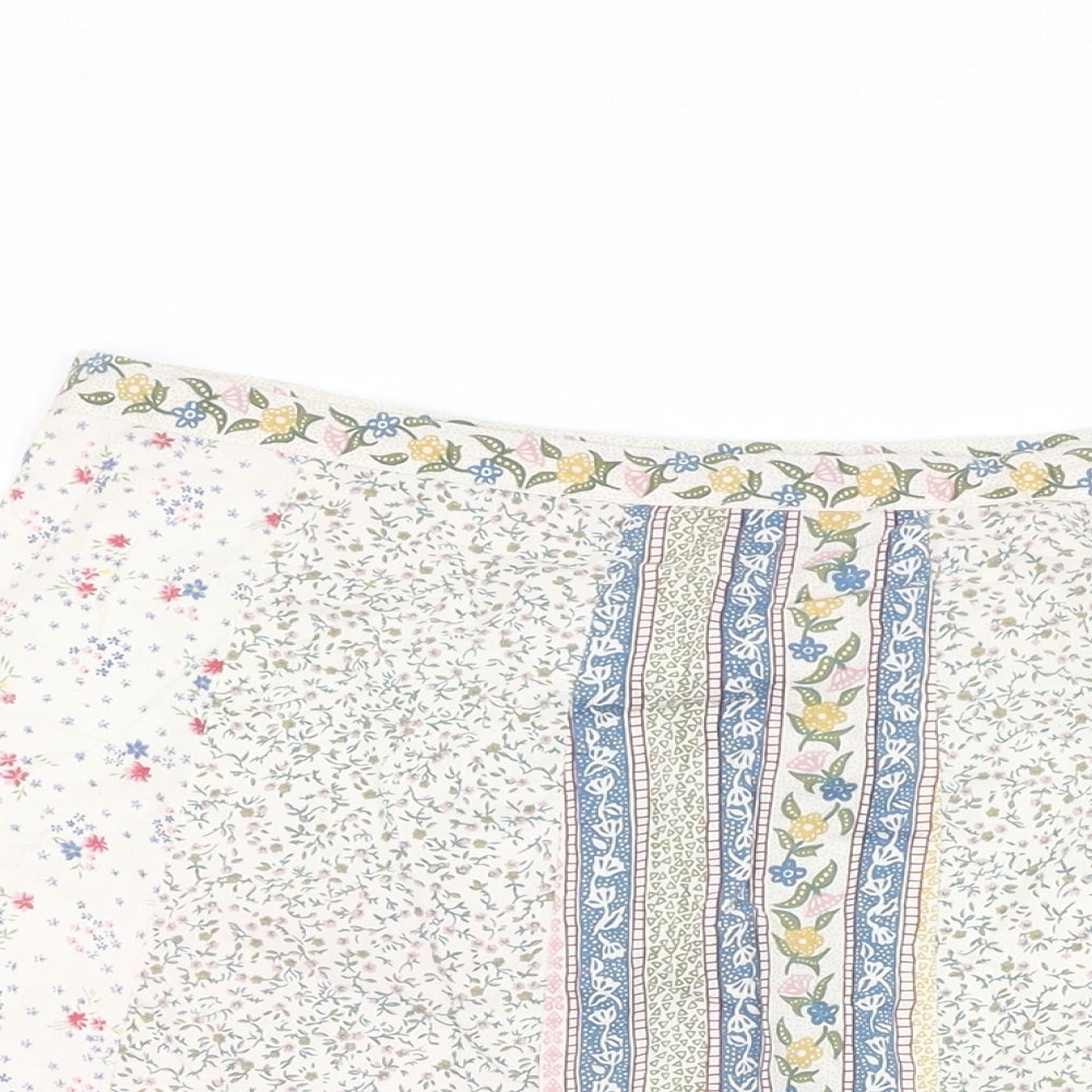 H&M Womens White Floral Cotton Swing Skirt Size 12 Zip