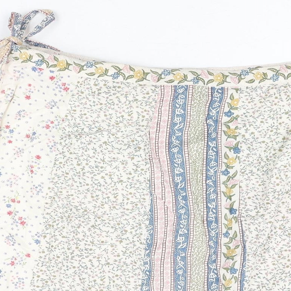 H&M Womens White Floral Cotton Swing Skirt Size 12 Zip
