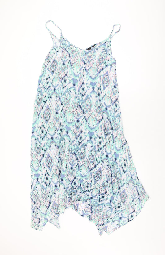 Evans Womens Blue Geometric Viscose Shift Size 14 V-Neck Pullover