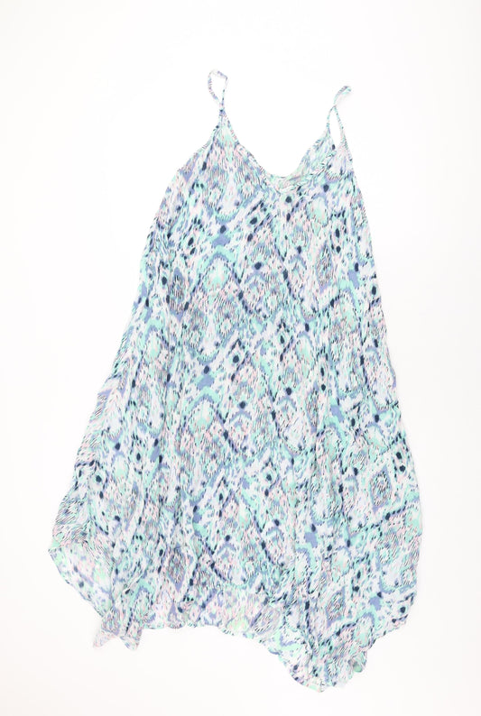 Evans Womens Blue Geometric Viscose Shift Size 14 V-Neck Pullover