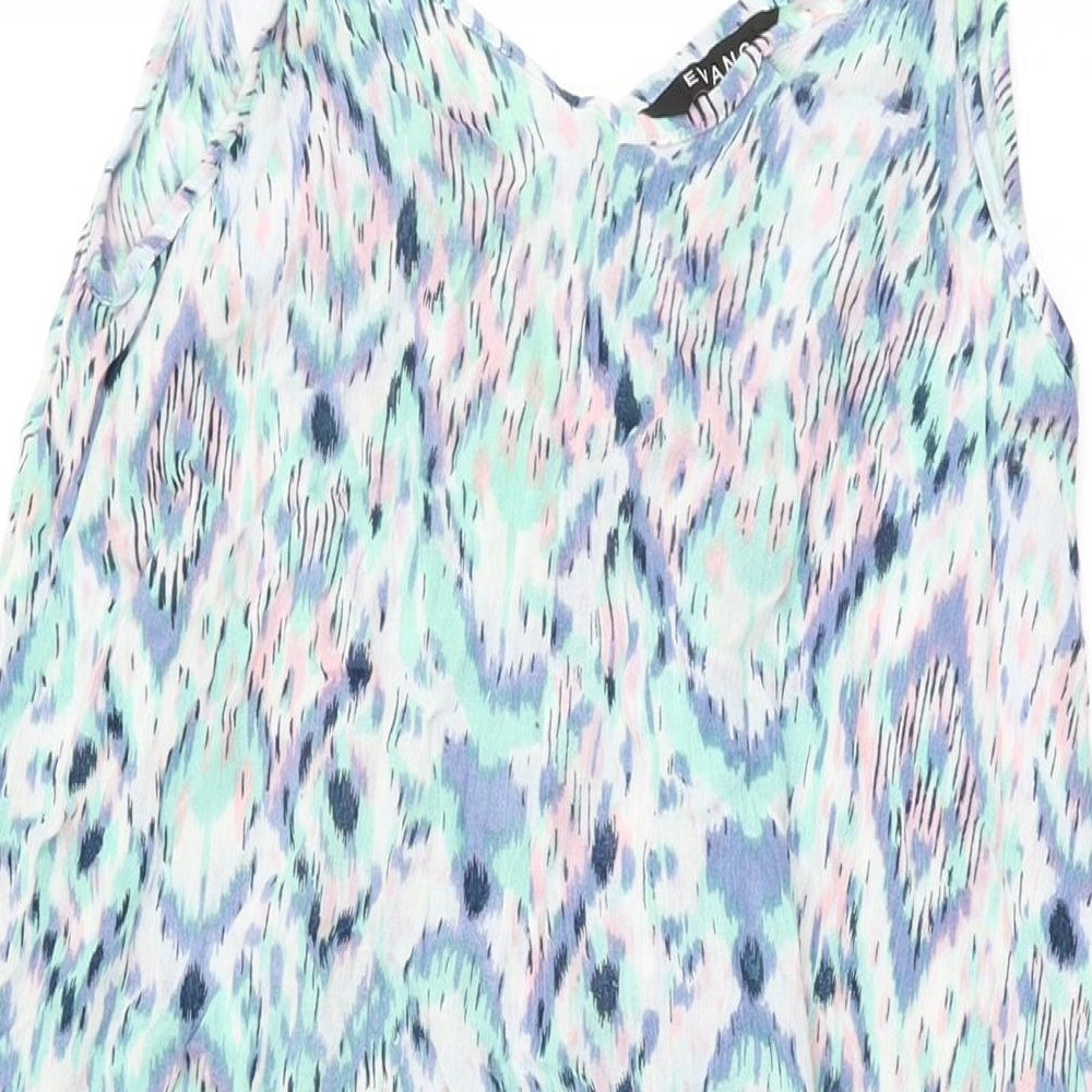 Evans Womens Blue Geometric Viscose Shift Size 14 V-Neck Pullover