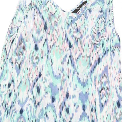 Evans Womens Blue Geometric Viscose Shift Size 14 V-Neck Pullover