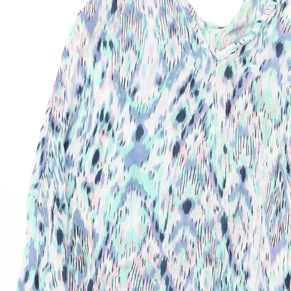 Evans Womens Blue Geometric Viscose Shift Size 14 V-Neck Pullover