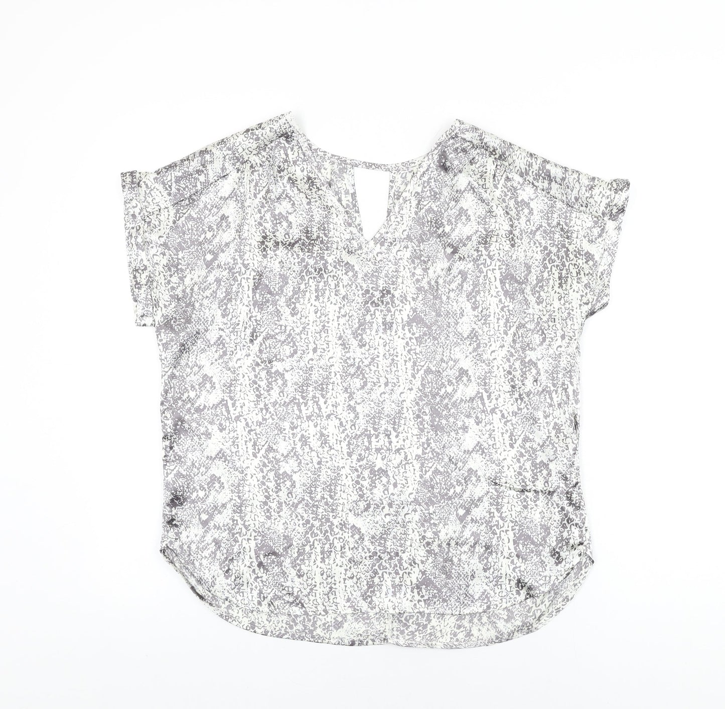 Avon Womens White Geometric Polyester Basic Blouse Size 10 V-Neck