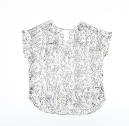 Avon Womens White Geometric Polyester Basic Blouse Size 10 V-Neck