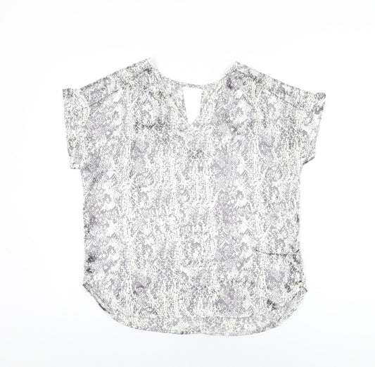 Avon Womens White Geometric Polyester Basic Blouse Size 10 V-Neck