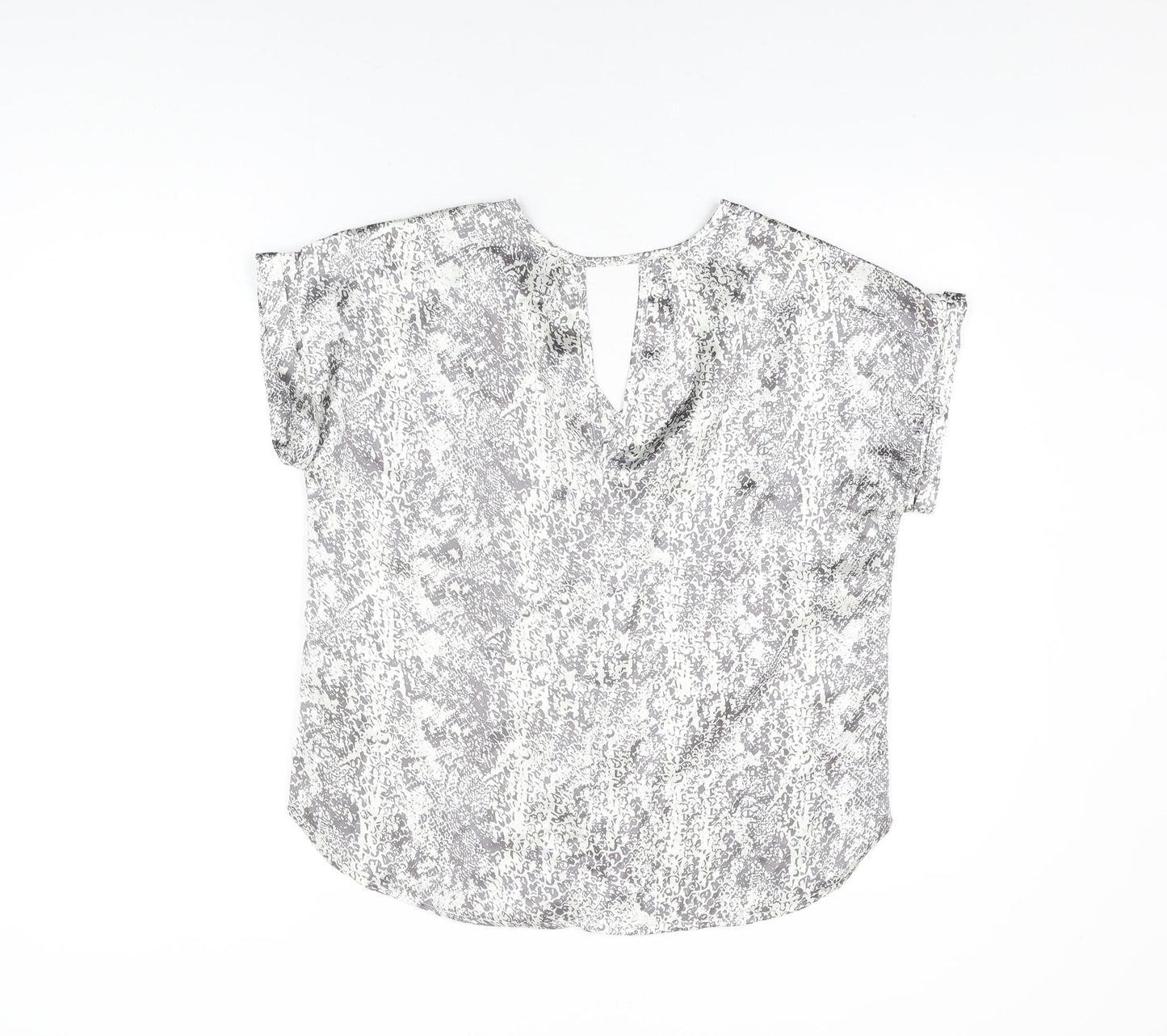 Avon Womens White Geometric Polyester Basic Blouse Size 10 V-Neck