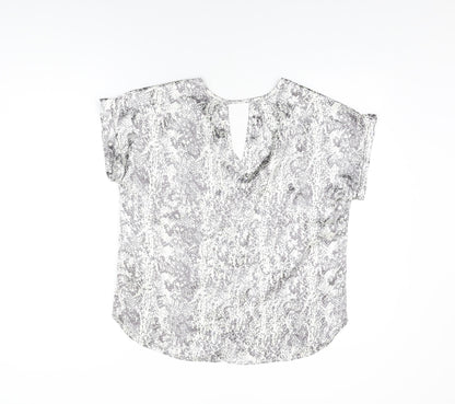 Avon Womens White Geometric Polyester Basic Blouse Size 10 V-Neck