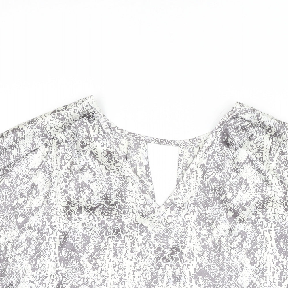 Avon Womens White Geometric Polyester Basic Blouse Size 10 V-Neck