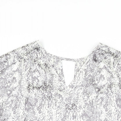 Avon Womens White Geometric Polyester Basic Blouse Size 10 V-Neck