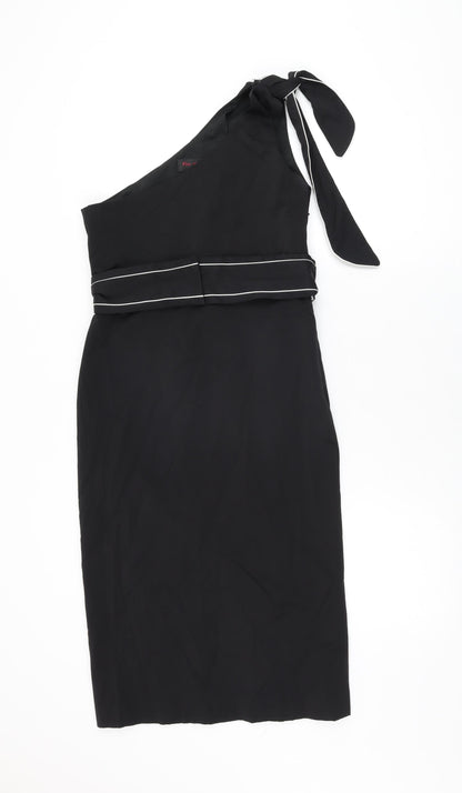 Miss Selfridge Womens Black Viscose Bodycon Size 10 One Shoulder Zip