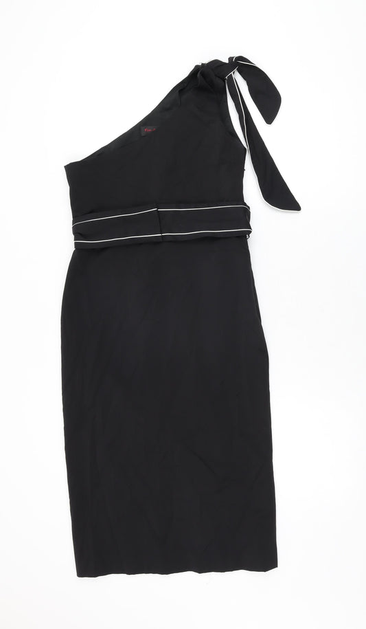 Miss Selfridge Womens Black Viscose Bodycon Size 10 One Shoulder Zip