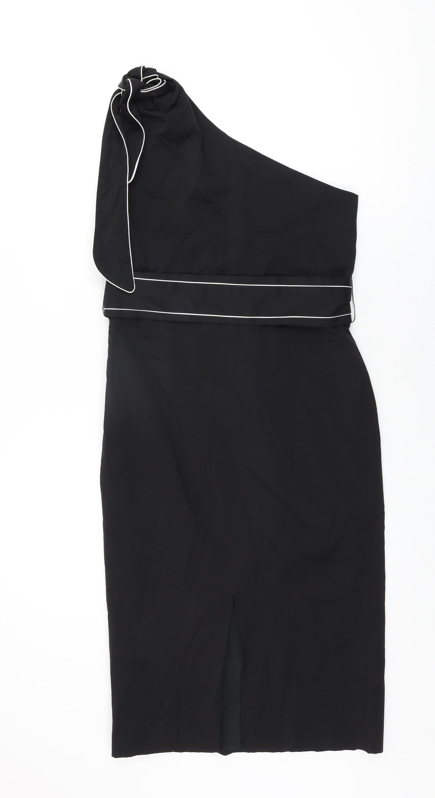 Miss Selfridge Womens Black Viscose Bodycon Size 10 One Shoulder Zip