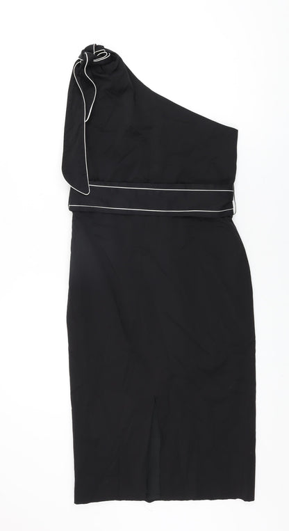 Miss Selfridge Womens Black Viscose Bodycon Size 10 One Shoulder Zip