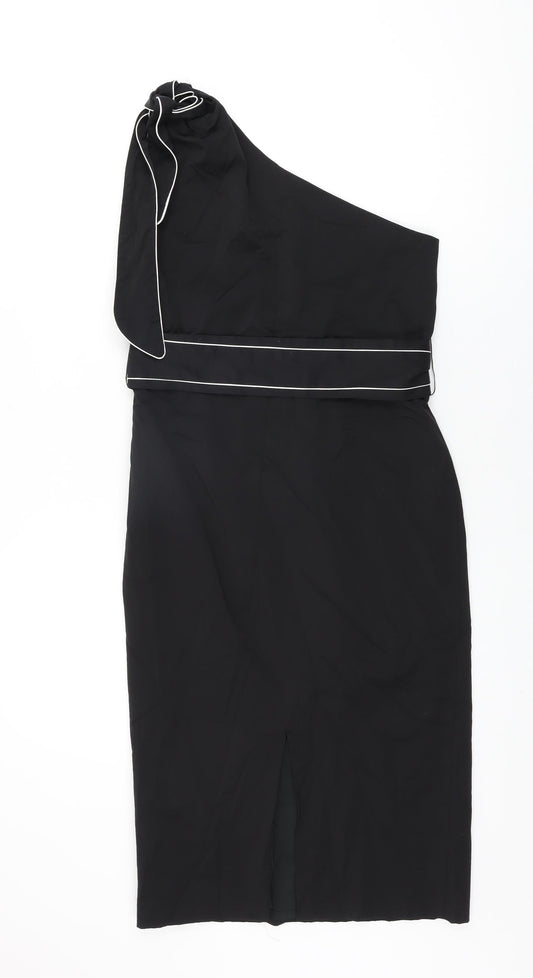 Miss Selfridge Womens Black Viscose Bodycon Size 10 One Shoulder Zip
