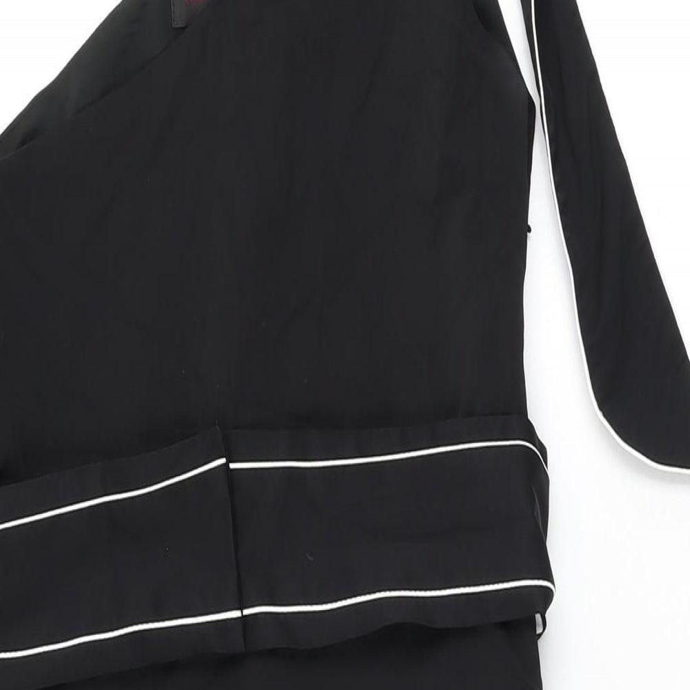 Miss Selfridge Womens Black Viscose Bodycon Size 10 One Shoulder Zip