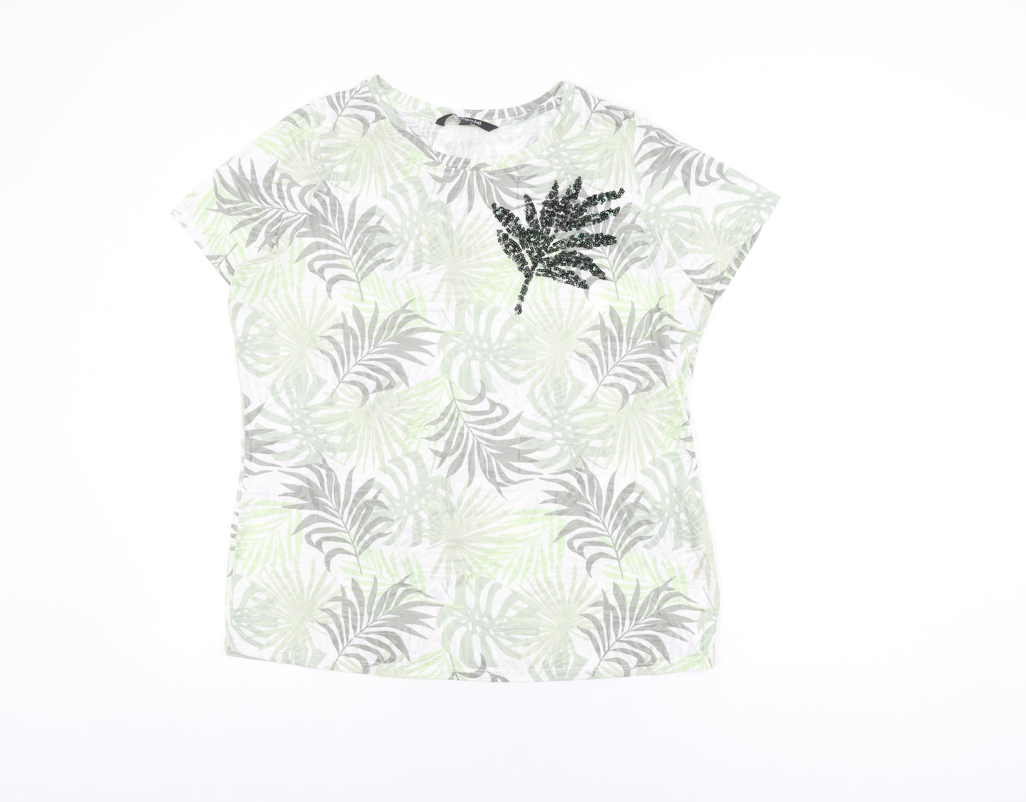 Bonmarché Womens Green Geometric Polyester Basic T-Shirt Size 16 Round Neck