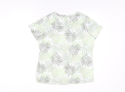 Bonmarché Womens Green Geometric Polyester Basic T-Shirt Size 16 Round Neck