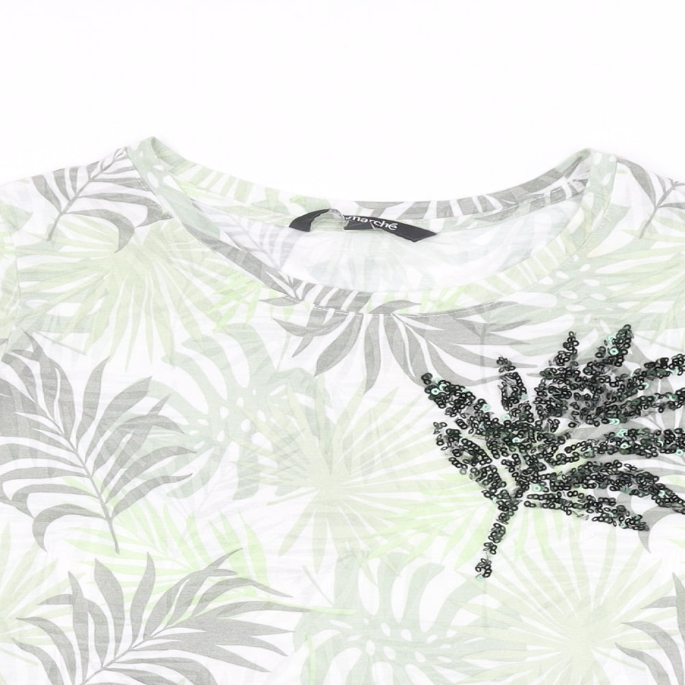 Bonmarché Womens Green Geometric Polyester Basic T-Shirt Size 16 Round Neck