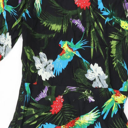 Elsie's Attic Womens Black Floral Cotton A-Line Size 10 V-Neck Zip