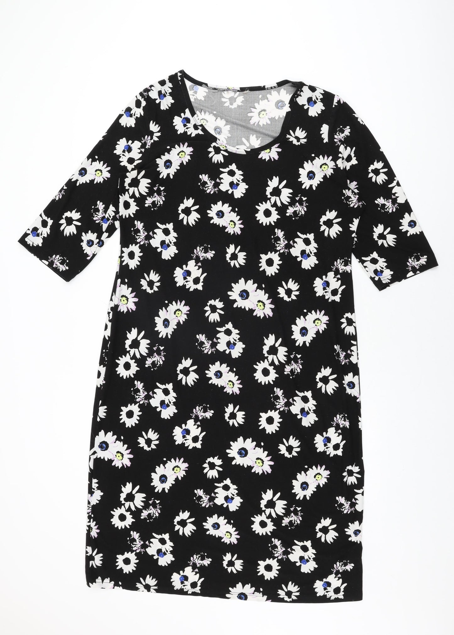 Anthology Womens Black Floral Polyester Shift Size 16 Scoop Neck Pullover