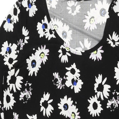 Anthology Womens Black Floral Polyester Shift Size 16 Scoop Neck Pullover