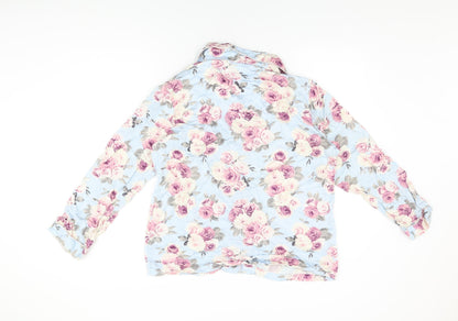 Magnolia Womens Blue Floral Polyester Top Pyjama Top Size M Button