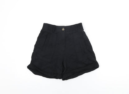 Per Una Womens Black Cotton Basic Shorts Size 6 L5 in Regular Zip
