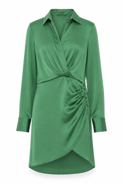 Zara Womens Green Polyester Shirt Dress Size S Collared Zip