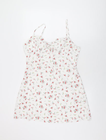 Collective The label Womens White Floral Polyester Mini Size 14 V-Neck Zip