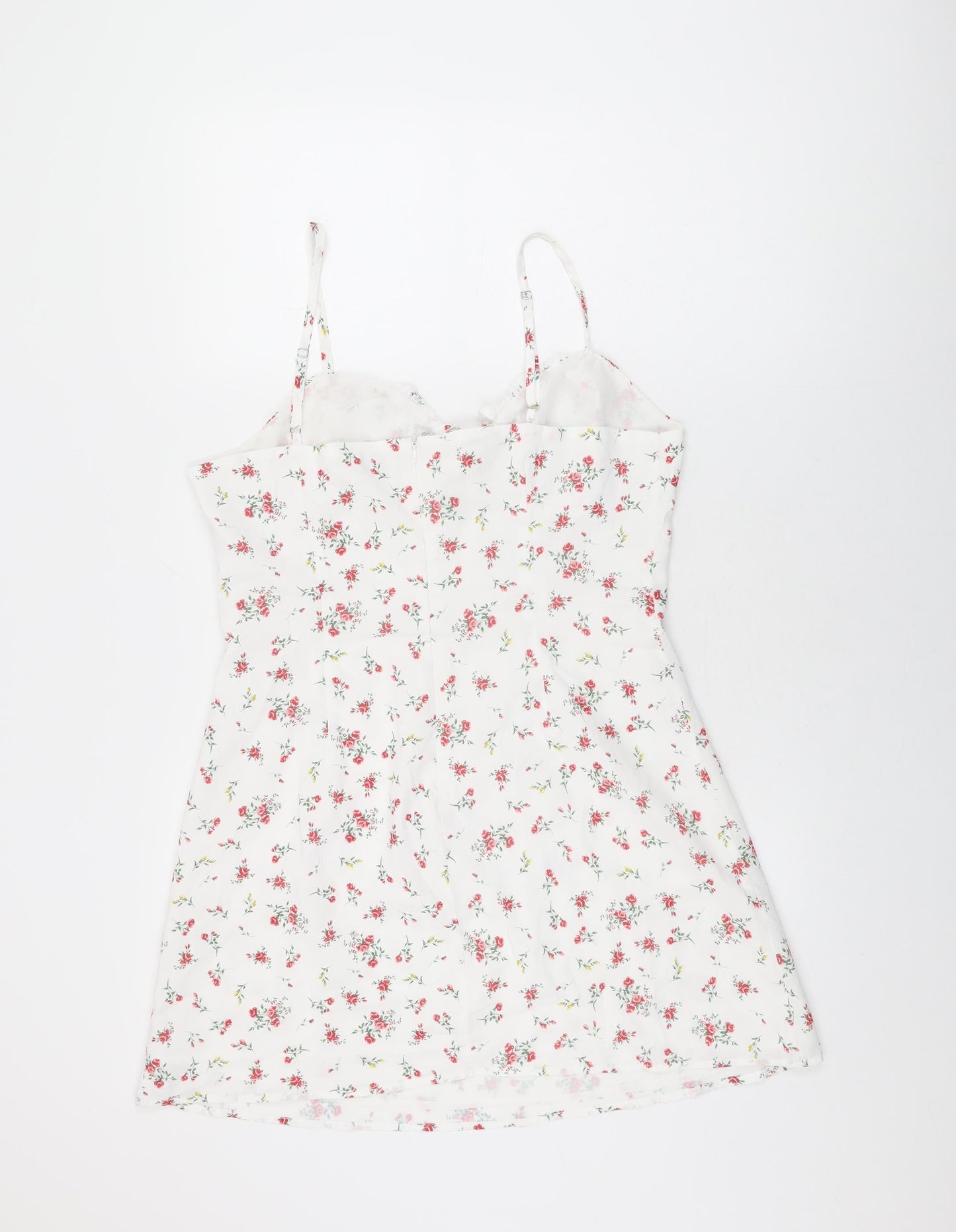 Collective The label Womens White Floral Polyester Mini Size 14 V-Neck Zip