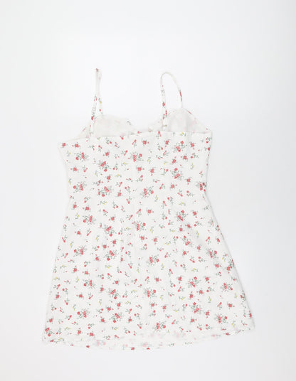 Collective The label Womens White Floral Polyester Mini Size 14 V-Neck Zip