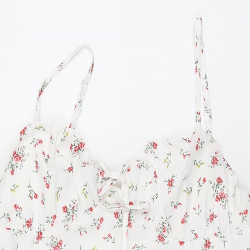 Collective The label Womens White Floral Polyester Mini Size 14 V-Neck Zip