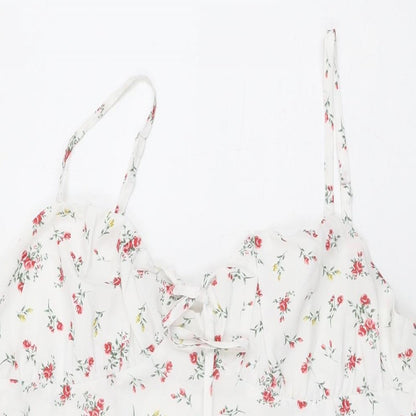 Collective The label Womens White Floral Polyester Mini Size 14 V-Neck Zip