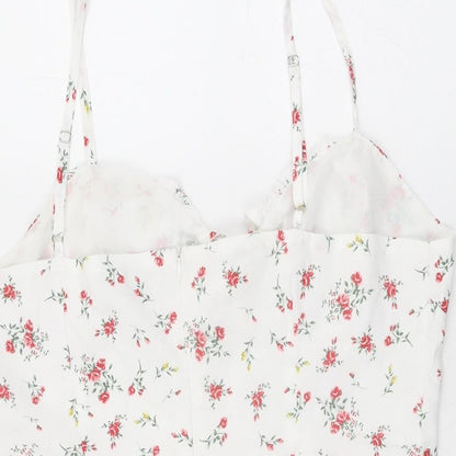 Collective The label Womens White Floral Polyester Mini Size 14 V-Neck Zip