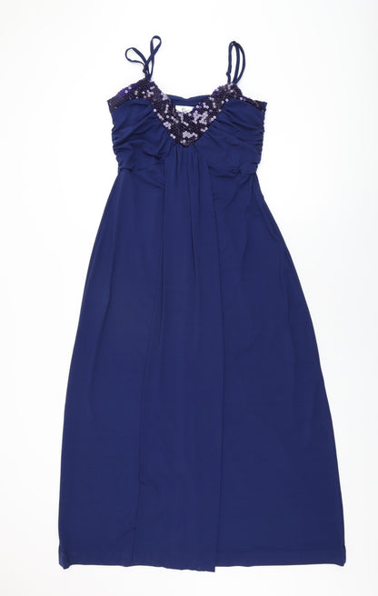 Klass Womens Blue Polyester Maxi Size 10 V-Neck Pullover