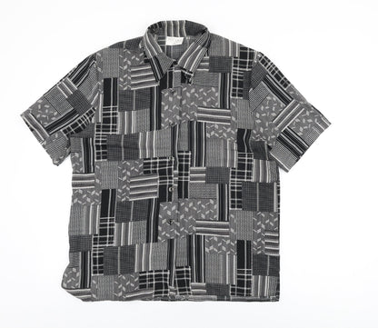 Hilary Womens Black Geometric Polyester Basic Button-Up Size 14 Collared